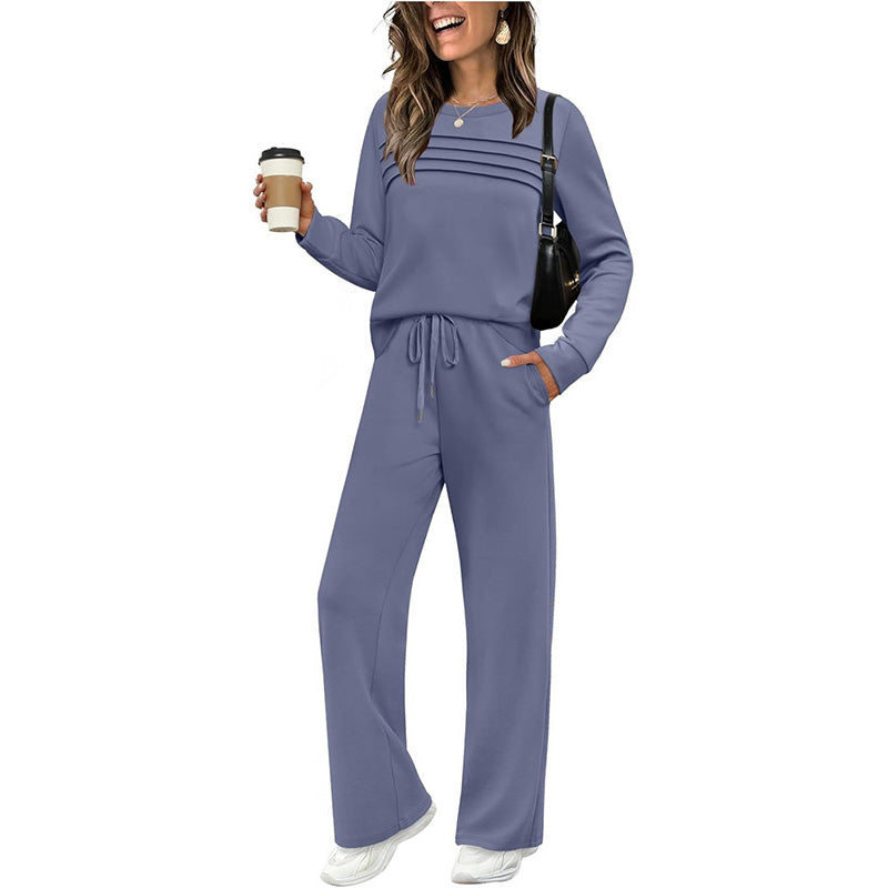 🥳2026 HOT SALE🥳💞60K+ SOLD!✨Women's Crew Neck Top & Drawstring Pants Set3