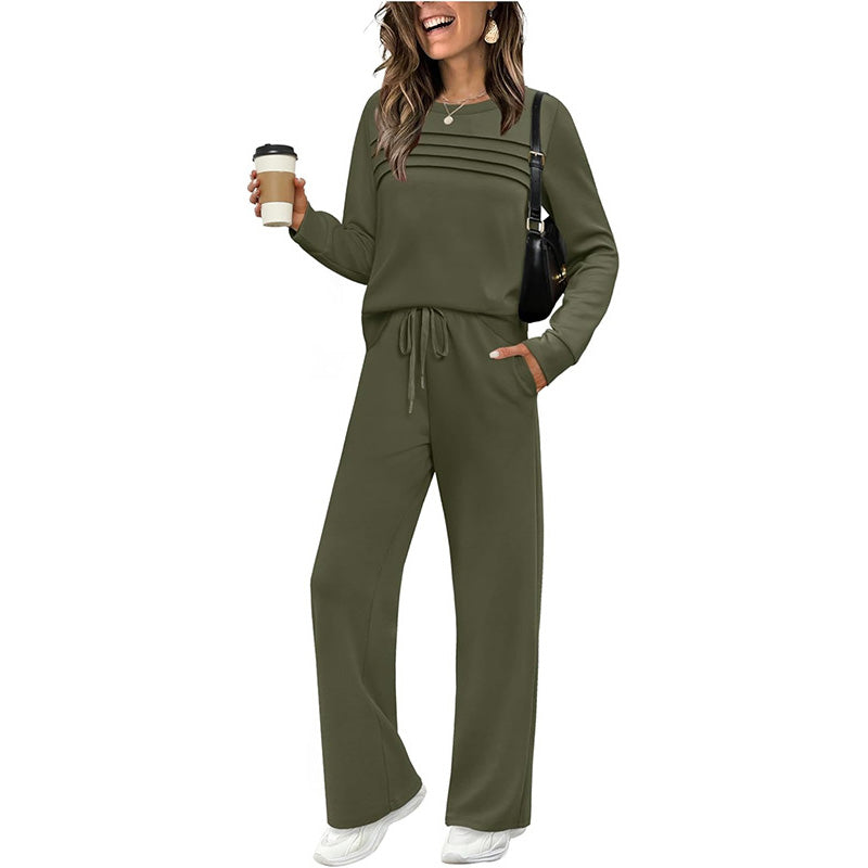 🥳2026 HOT SALE🥳💞60K+ SOLD!✨Women's Crew Neck Top & Drawstring Pants Set3