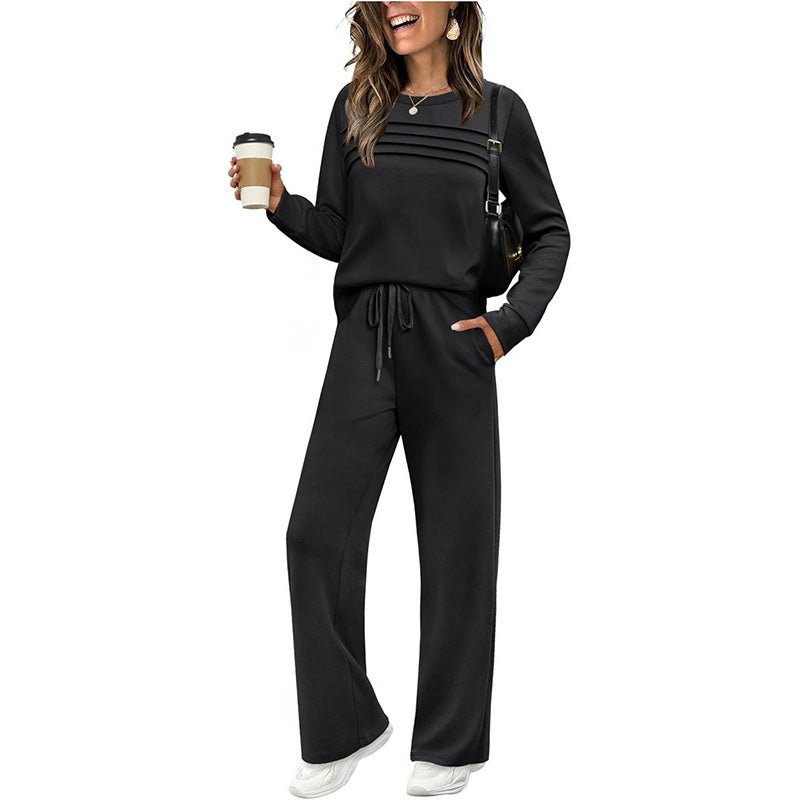 🥳2026 HOT SALE🥳💞60K+ SOLD!✨Women's Crew Neck Top & Drawstring Pants Set3