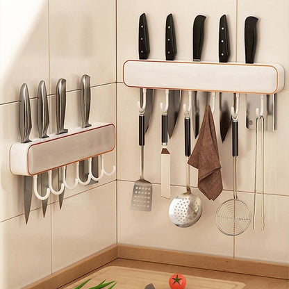 Multifunctional Wall-Mounted Knife Holder with Hooks