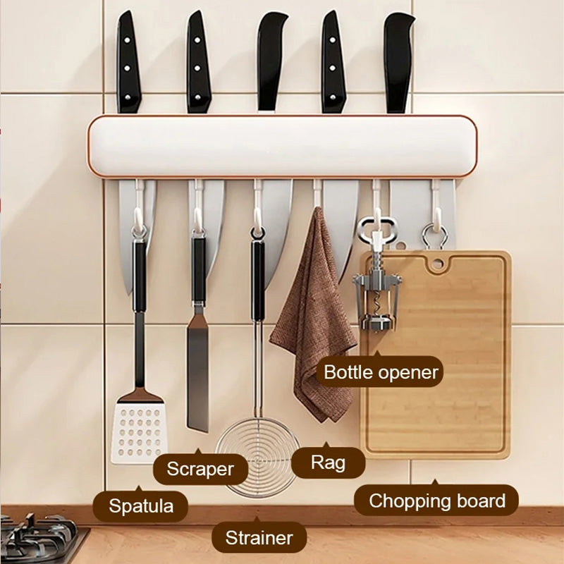 Multifunctional Wall-Mounted Knife Holder with Hooks