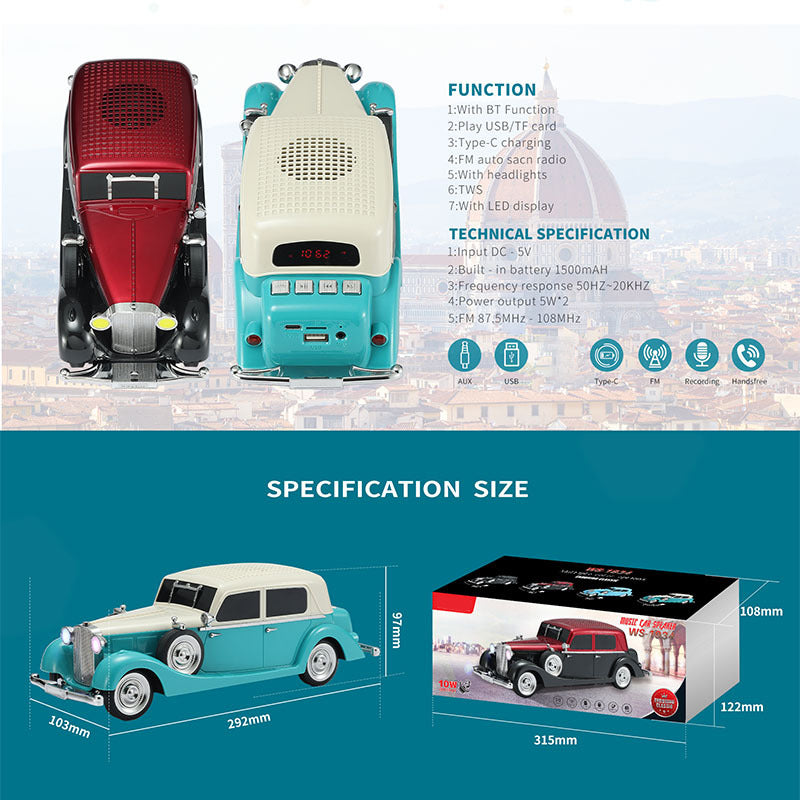 🔥2026 New Arrivals: 50% Off for a Limited Time!🔥Vintage Car Bluetooth Speaker with Stereo Sound