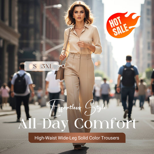 Women's High-Waist Wide-Leg Solid Color Trousers