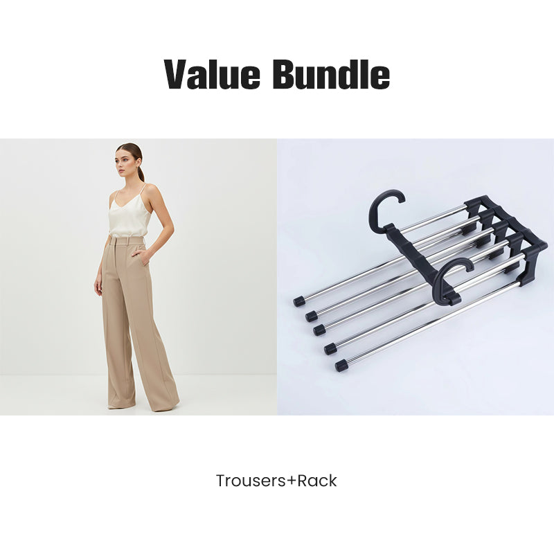 Women's High-Waist Wide-Leg Solid Color Trousers