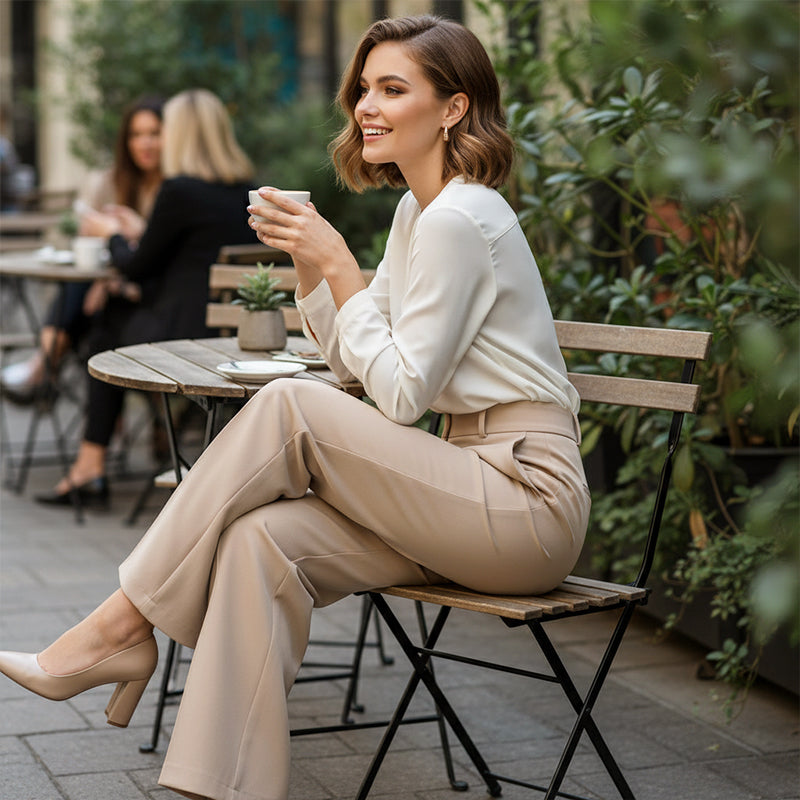 Women's High-Waist Wide-Leg Solid Color Trousers