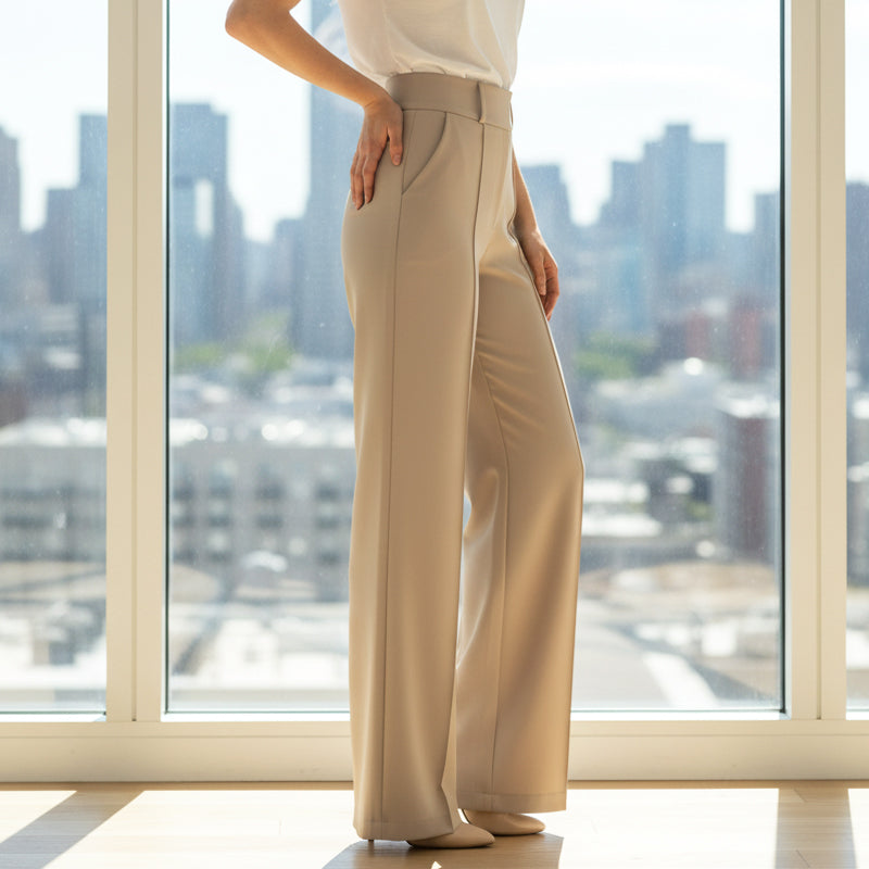Women's High-Waist Wide-Leg Solid Color Trousers