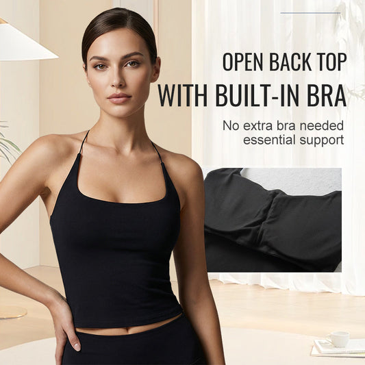 👚 49% OFF FLASH SALE ! ⚡ Women's Open Back Top with Built-in Bra – Stylish Backless Design, Built-in Bra for Comfort, Breathable & Versatile 🌸