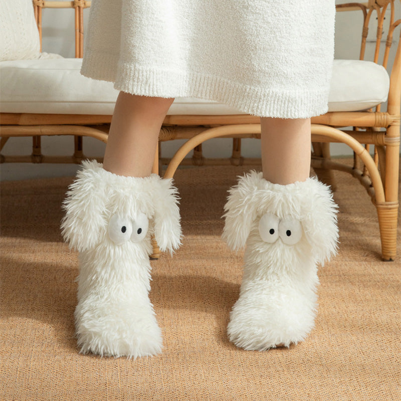 Women's Plush Slippers Socks Floor Socks Winter Home Indoor Thickened Fleece-Lined Anti-Slip Adult Women's Plush Snow Socks Shoe Covers