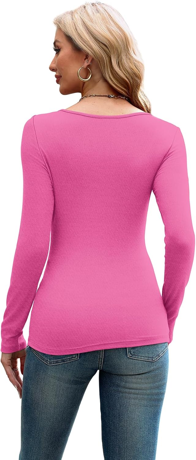 🔥Hot Promotion💃Womens Cutout Long Sleeve Shirts Ribbed Slim Fit Tops