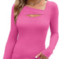 🔥Hot Promotion💃Womens Cutout Long Sleeve Shirts Ribbed Slim Fit Tops