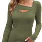 🔥Hot Promotion💃Womens Cutout Long Sleeve Shirts Ribbed Slim Fit Tops