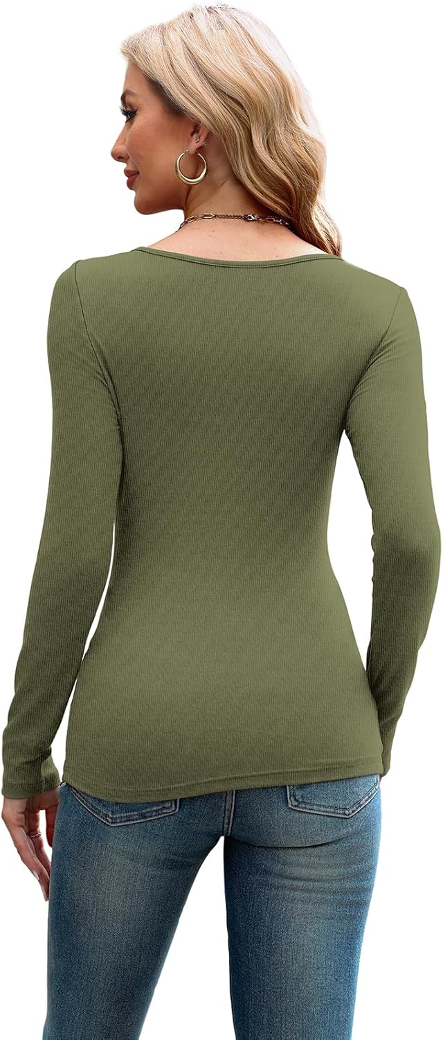 🔥Hot Promotion💃Womens Cutout Long Sleeve Shirts Ribbed Slim Fit Tops