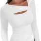 🔥Hot Promotion💃Womens Cutout Long Sleeve Shirts Ribbed Slim Fit Tops