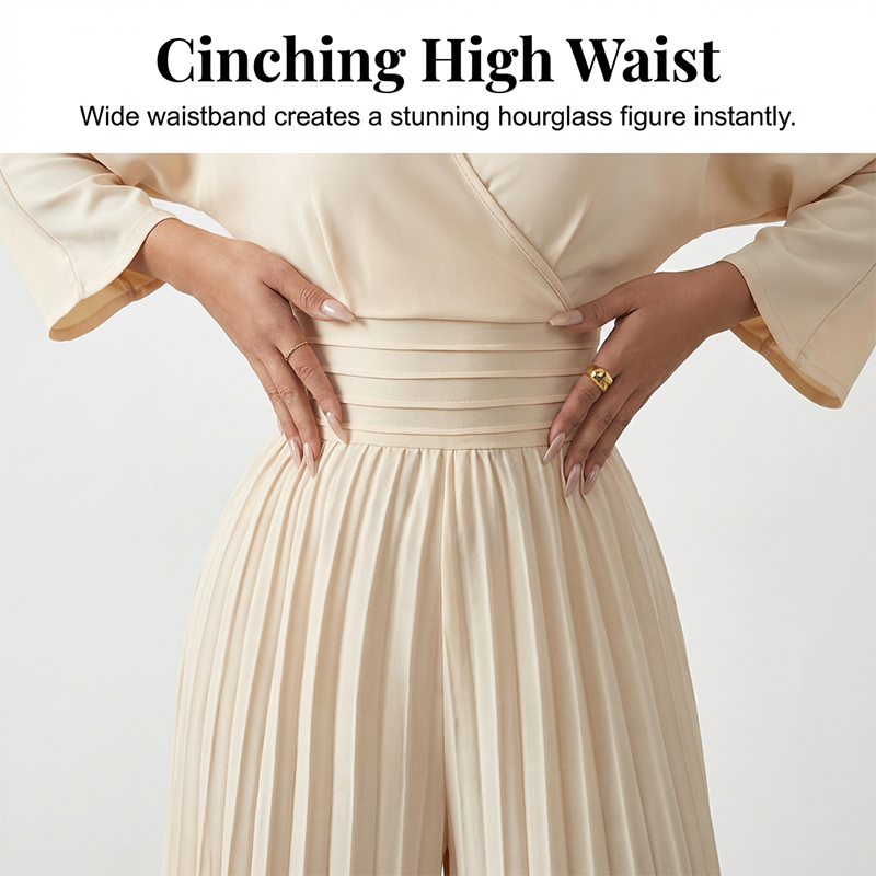 🔥50% OFF🔥Elegant V-Neck Pleated Wide-Leg Jumpsuit