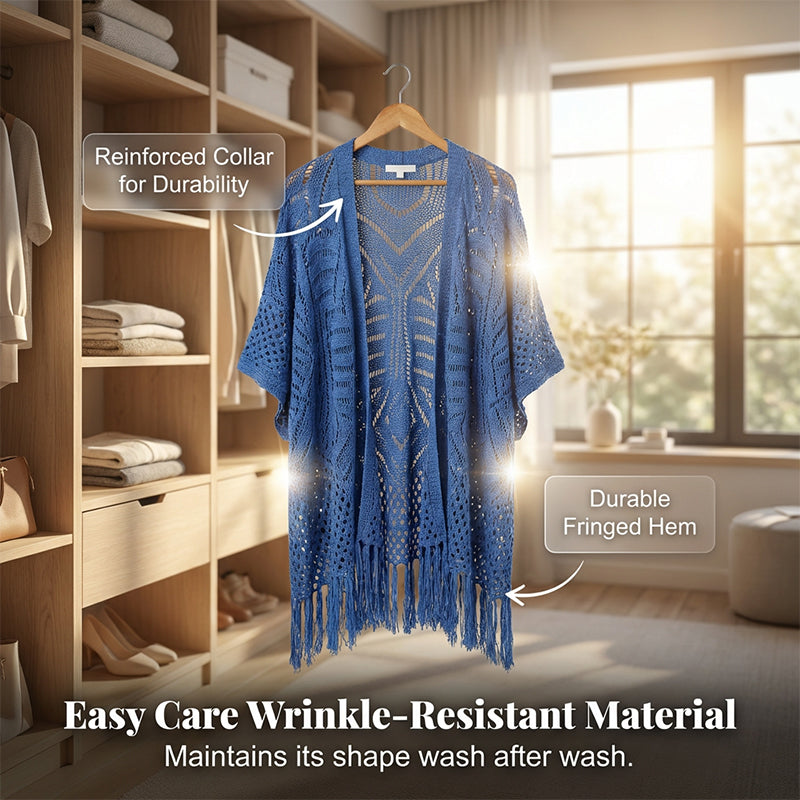 🥳2026 HOT SALE🥳💞50K+ SOLD!👗🌿 50% OFF! Women's Open-Front Knit Cover-Up – Breathable hollow-out knit, tassel fringe hem. Flattering draped silhouette. Wear over swimwear or with jeans. Beach or city ready. 🌊✨