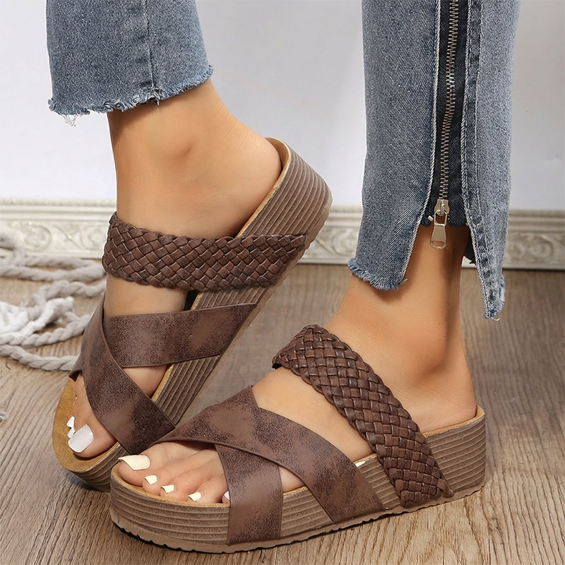🎁2026 New Arrivals 50% OFF|Criss-Cross Woven Strap Wedge Sandals|Comfortable, Stylish & Perfect for Summer Days ☀️