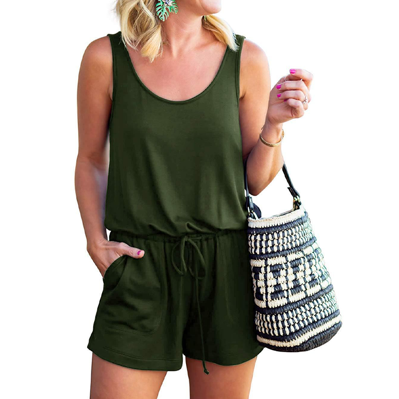 Women's Casual Sleeveless Drawstring Romper