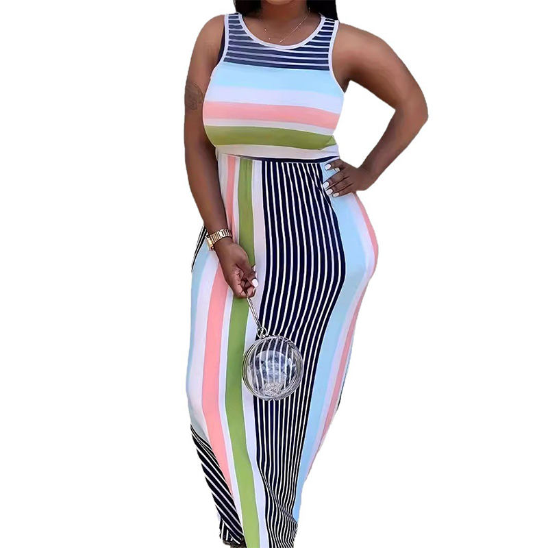 Women's Sleeveless Striped Bodycon Maxi Dress