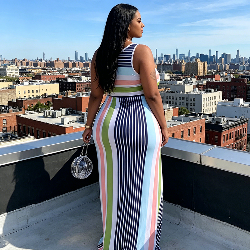 Women's Sleeveless Striped Bodycon Maxi Dress