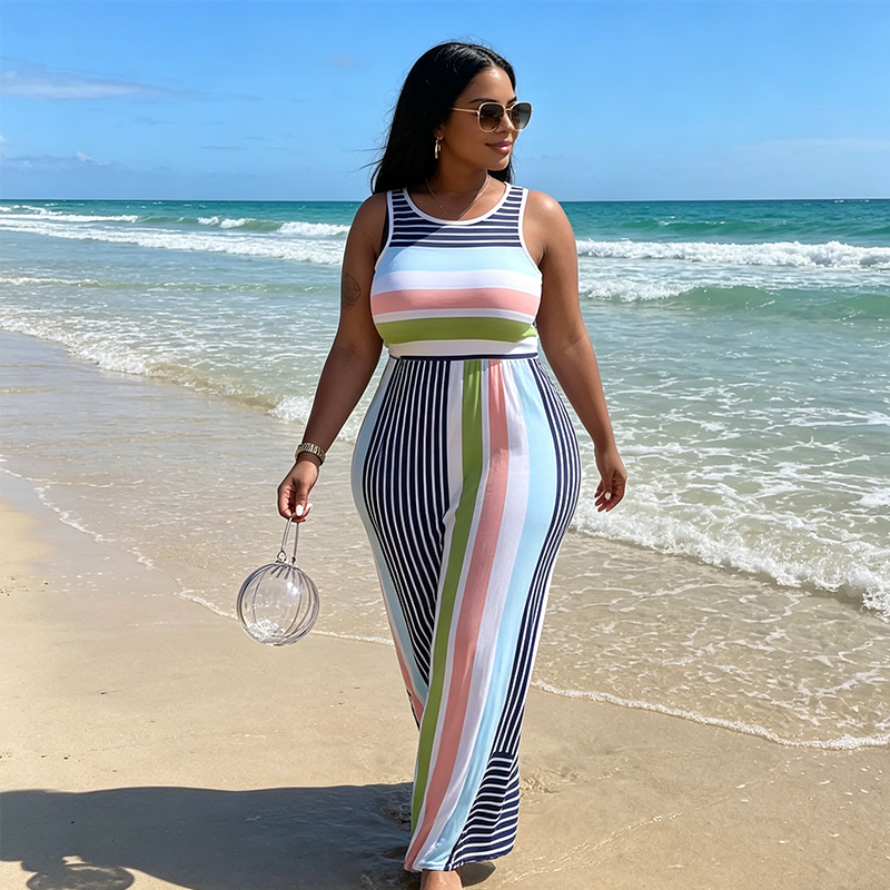 Women's Sleeveless Striped Bodycon Maxi Dress