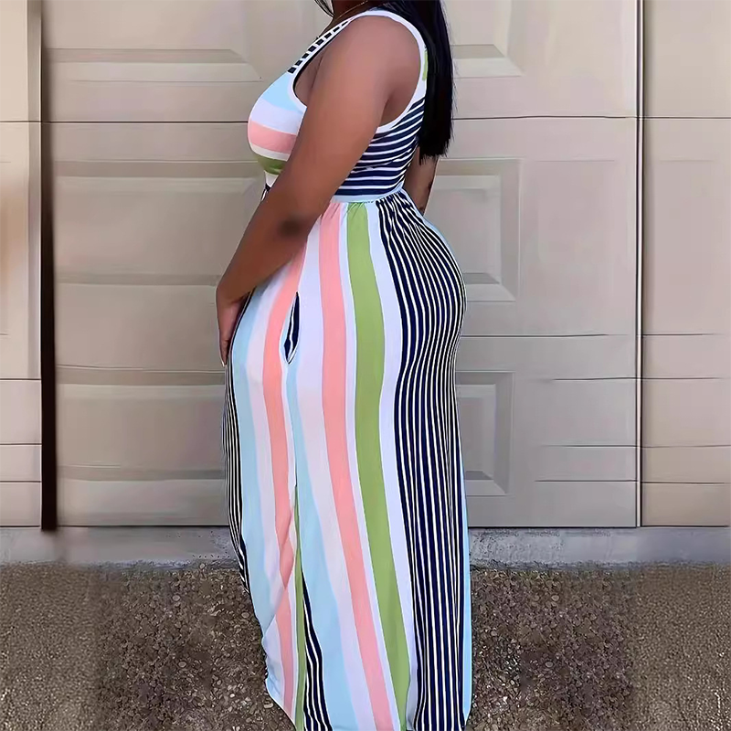 Women's Sleeveless Striped Bodycon Maxi Dress