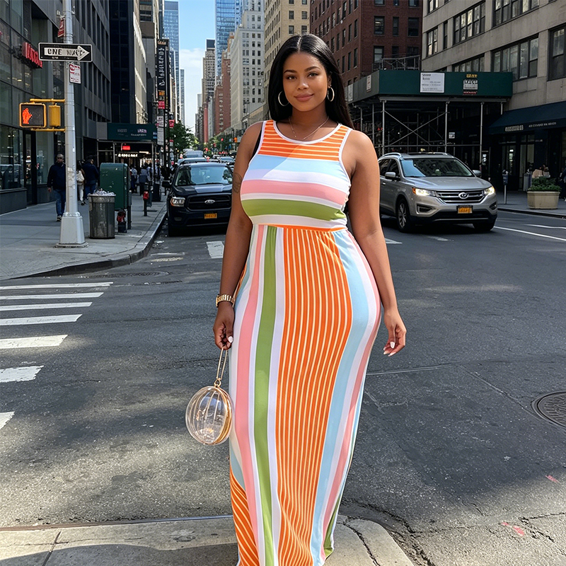 Women's Sleeveless Striped Bodycon Maxi Dress