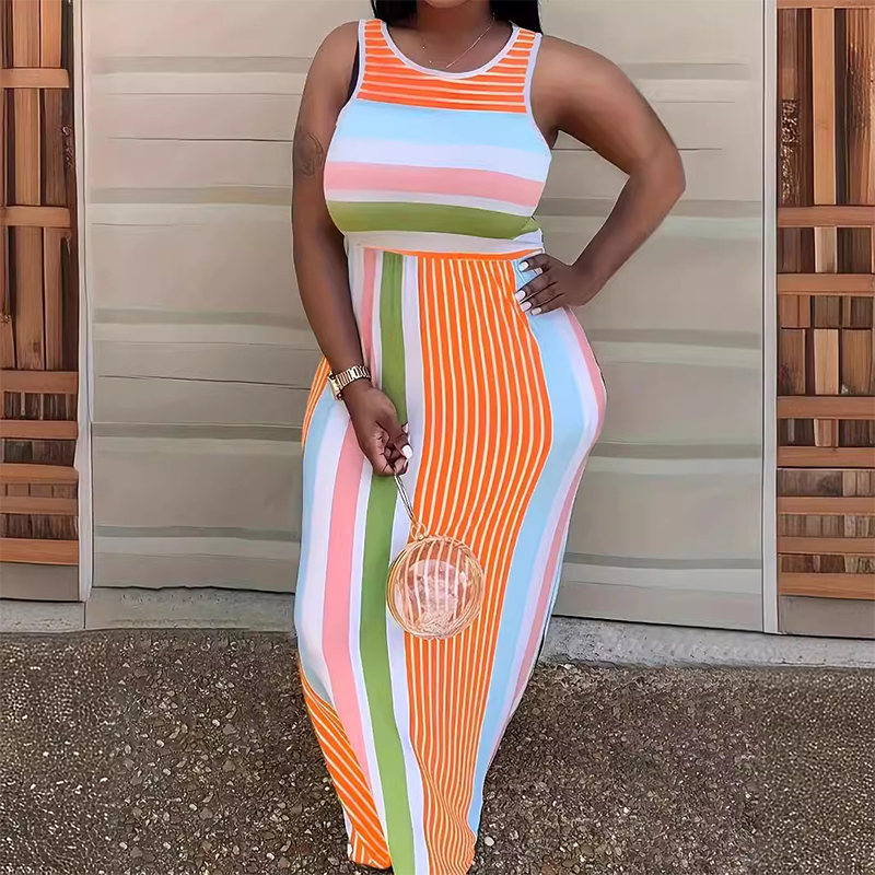 Women's Sleeveless Striped Bodycon Maxi Dress