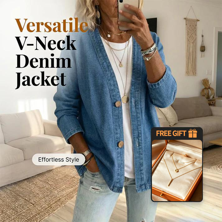 🧥 50% OFF NOW! ✨ Women's Classic Button Front Denim Jacket – V-Neck, Breathable Fabric & Relaxed Fit 💙