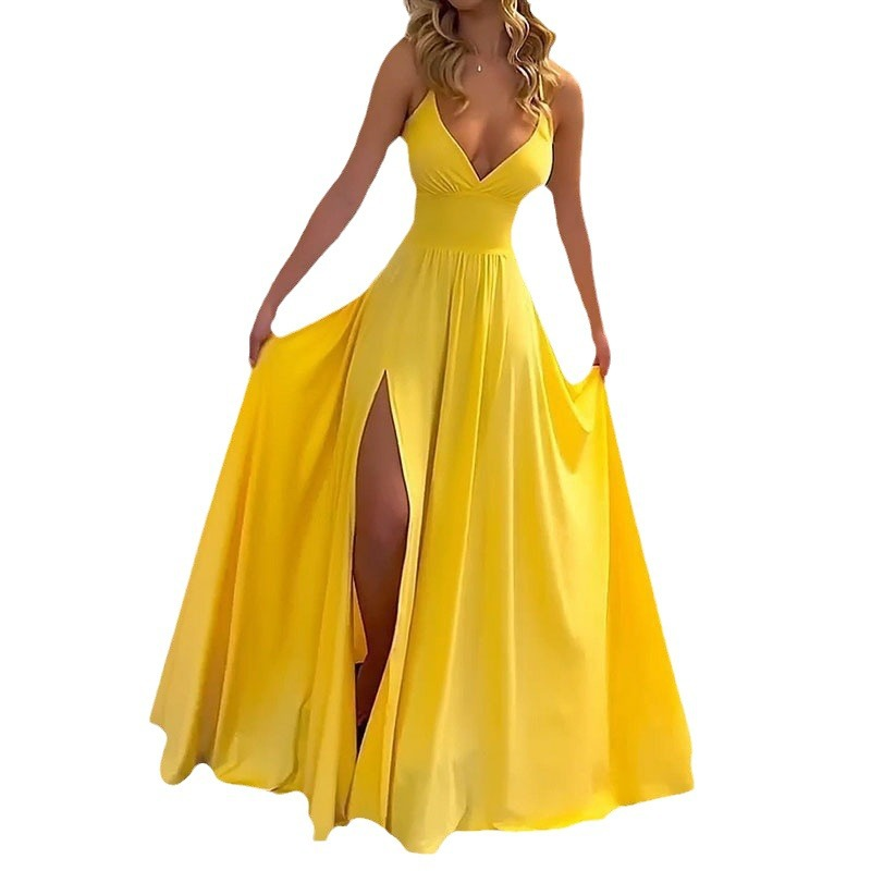 👗 50% OFF NOW! 🌸 V-Neck Spaghetti Strap High Slit Maxi Dress – Flowy Fabric, Elegant Fit & Perfect for Summer Evenings 💃