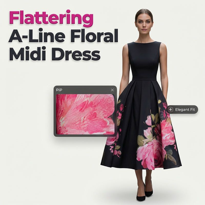 🌸Elegant Sleeveless A-Line Midi Dress with Floral Print👗❤️