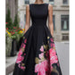 🌸Elegant Sleeveless A-Line Midi Dress with Floral Print👗❤️