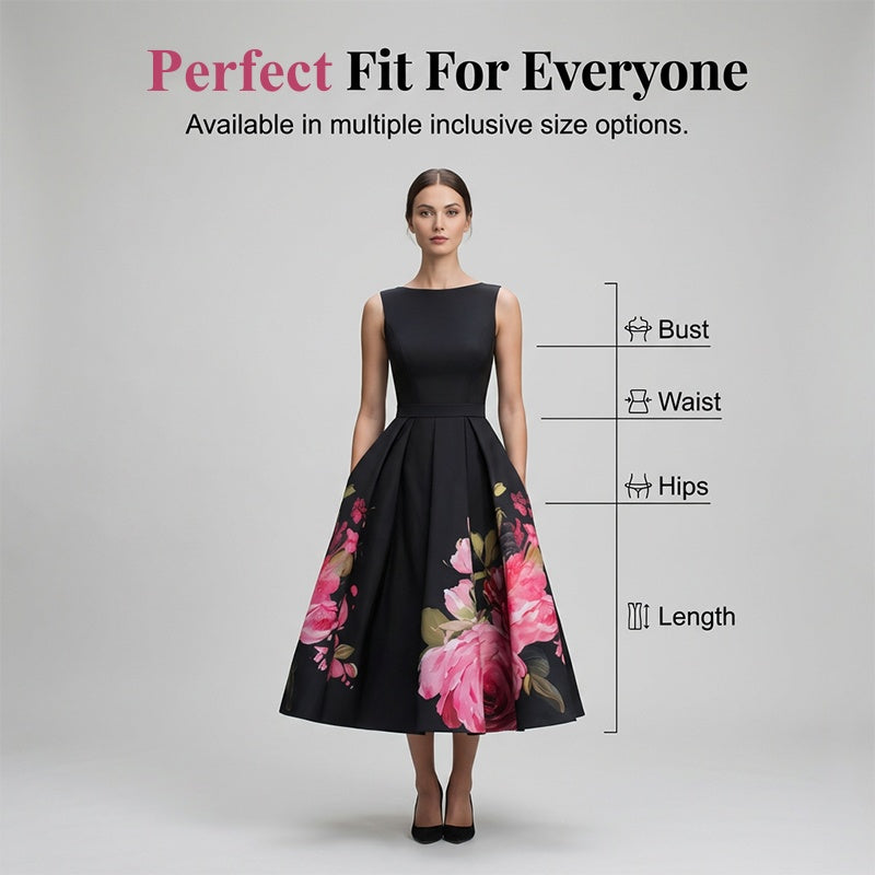 🌸Elegant Sleeveless A-Line Midi Dress with Floral Print👗❤️