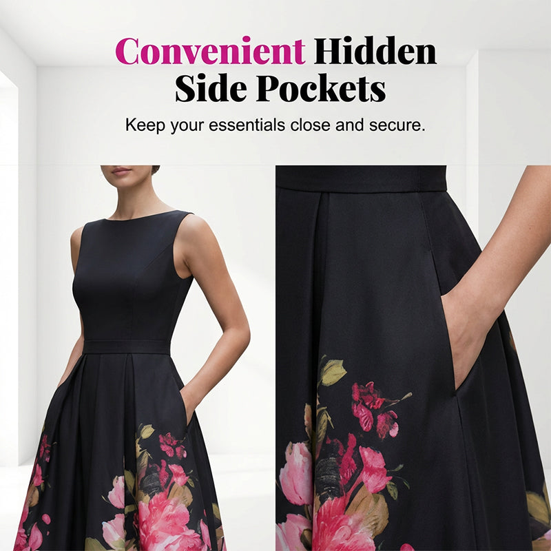 🌸Elegant Sleeveless A-Line Midi Dress with Floral Print👗❤️