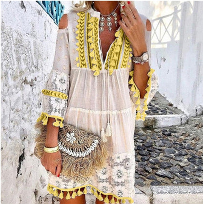 👗Women's Loose Cotton Linen Embroidered Dress🌸