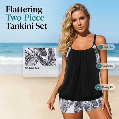 🔥 Limited-Time 50% OFF! 🔥Women's Two-Piece Blouson Tankini with Shorts