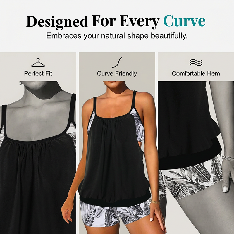 🔥 Limited-Time 50% OFF! 🔥Women's Two-Piece Blouson Tankini with Shorts