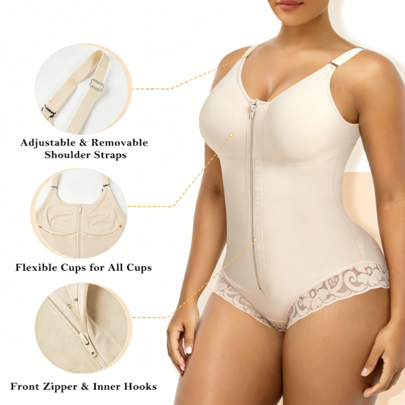 👙 LIMITED-TIME 50% OFF! 💥 Women's Tummy Control Zip Bodysuit – 360° Compression, Adjustable Straps, Hourglass ✨