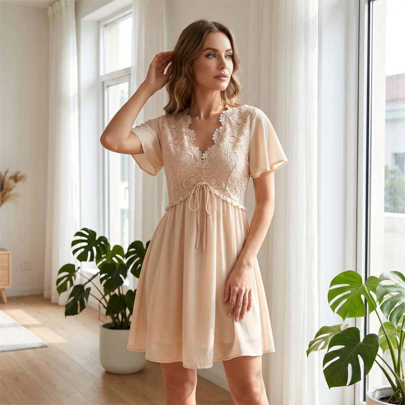 👗✨ Women's Elegant Lace Dress – V-Neck, A-Line, Soft & Classy. Effortless Elegance for Any Occasion 💐💫