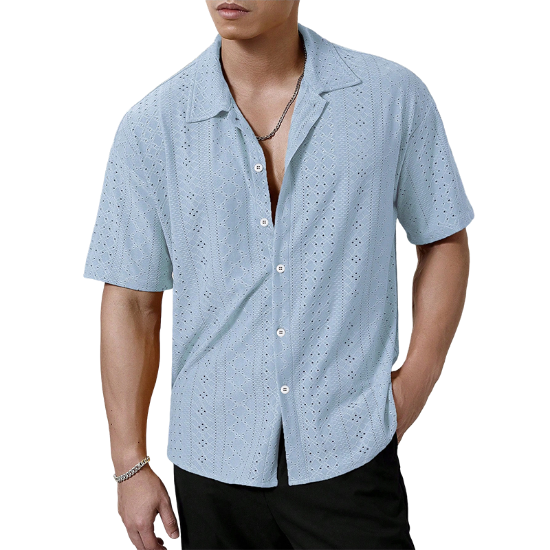 🔥New Hot Selling❤️‍🔥Men's Hollow-Out Short Sleeve Button Shirt