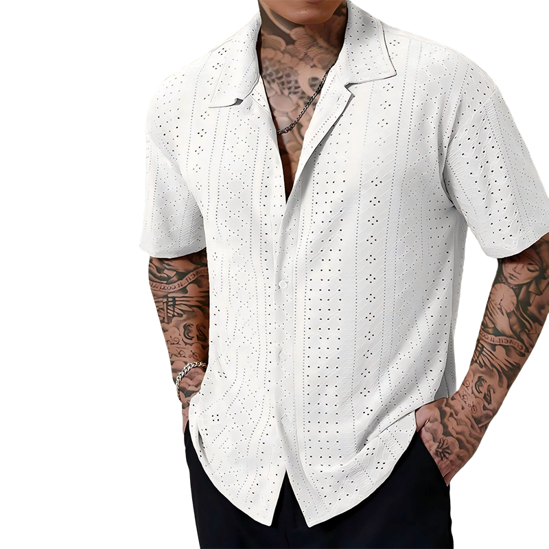 🔥New Hot Selling❤️‍🔥Men's Hollow-Out Short Sleeve Button Shirt