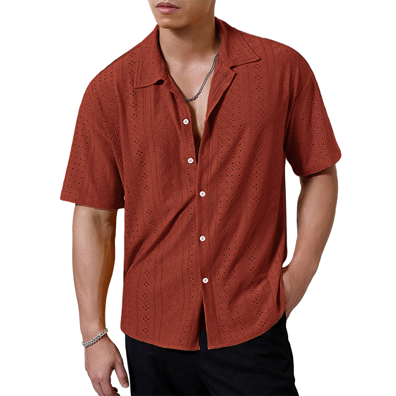 🔥New Hot Selling❤️‍🔥Men's Hollow-Out Short Sleeve Button Shirt
