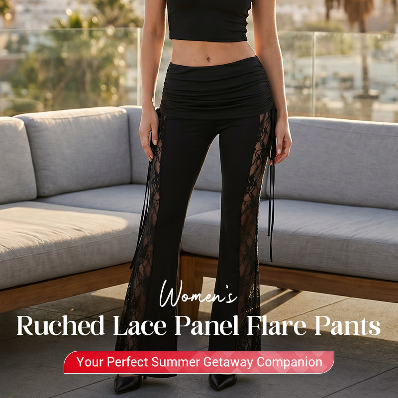 💕LIMITED TIME 49% OFF!🔥🌹👖 Women's Ruched Lace Panel Flare Pantss✨