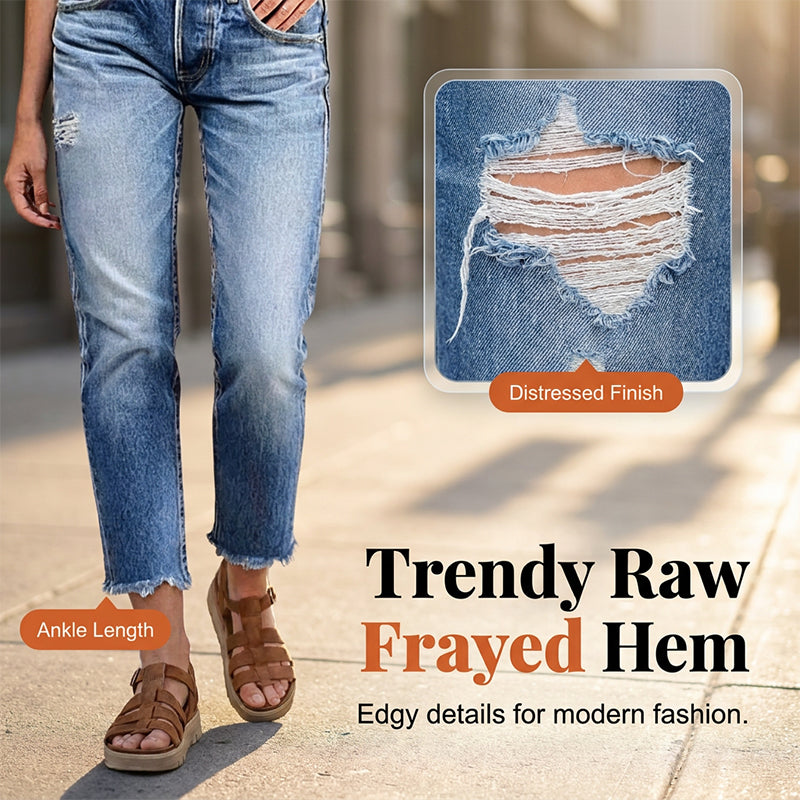 Women's Fashionable Slim-Fit Distressed Jeans