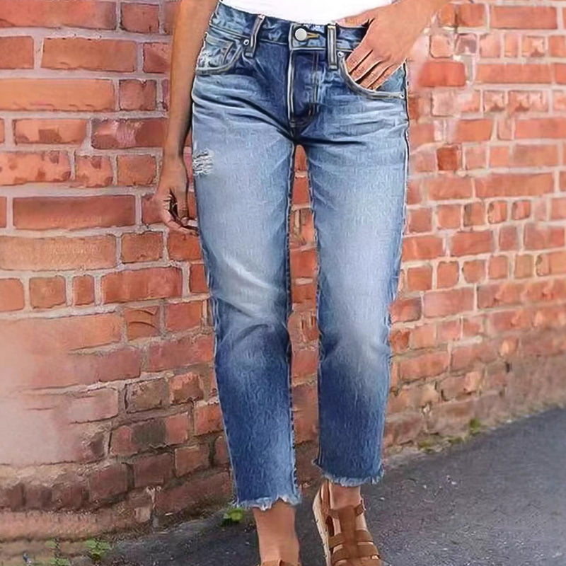Women's Fashionable Slim-Fit Distressed Jeans