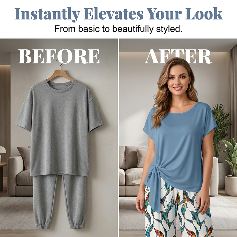 👚 50% OFF NOW! 🌸 Women's Side-Tie Top & Patterned Pants Set – Flowy, adjustable fit & perfect for summer vacations or resort wear 👖