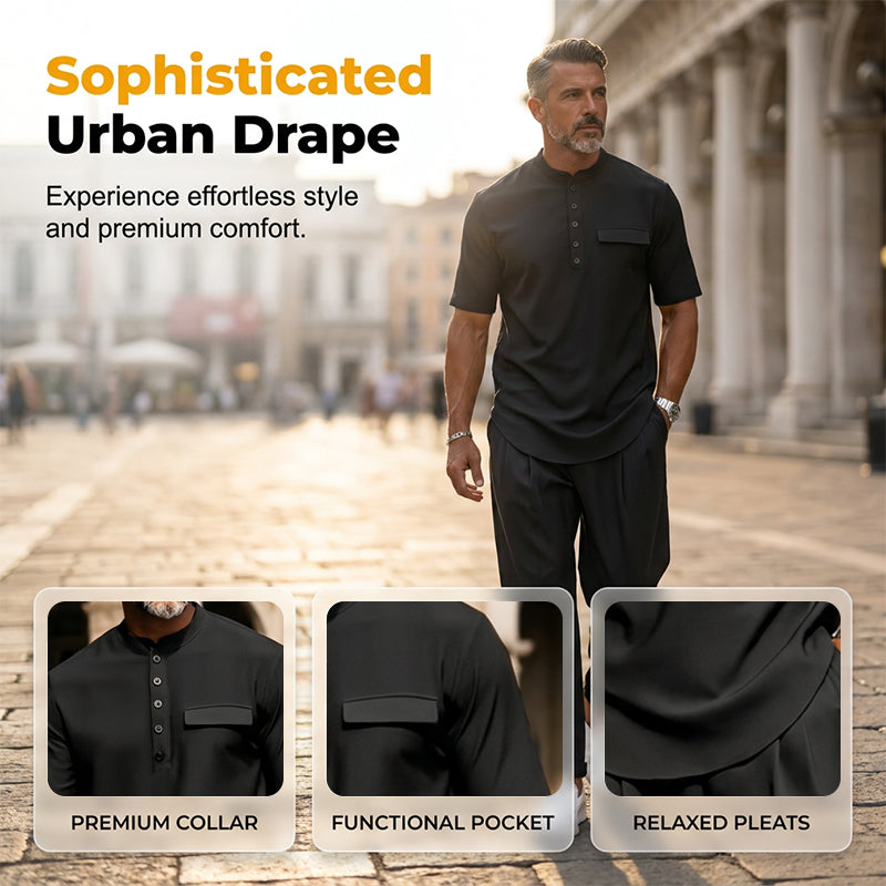 ⏳Limited-time 50% off⏰Men's Modern Casual Band Collar Two-Piece Set👕👖