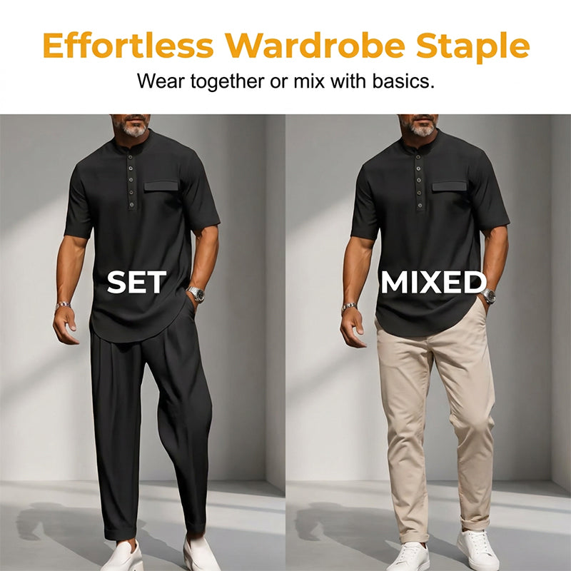 ⏳Limited-time 50% off⏰Men's Modern Casual Band Collar Two-Piece Set👕👖