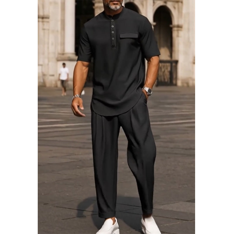⏳Limited-time 50% off⏰Men's Modern Casual Band Collar Two-Piece Set👕👖