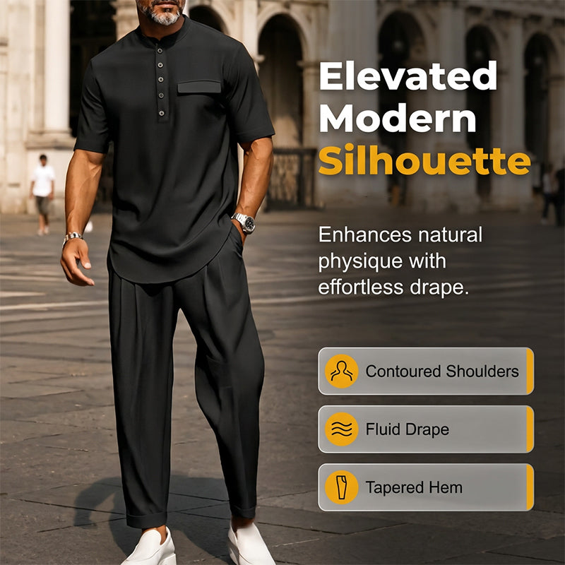 ⏳Limited-time 50% off⏰Men's Modern Casual Band Collar Two-Piece Set👕👖