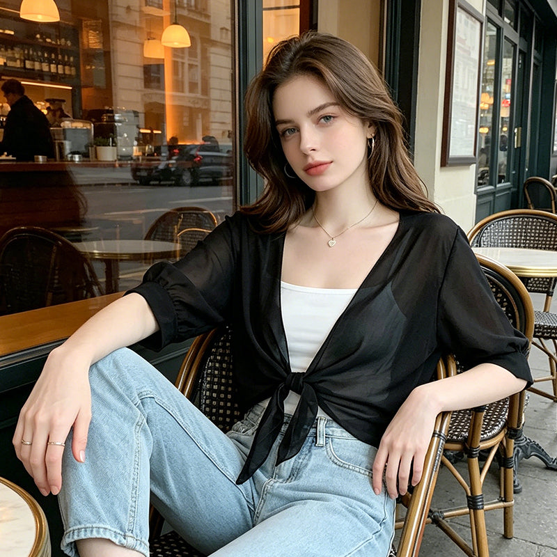 👚 50% OFF NOW! 📢🎁Buy Now Get Free Gift ⏳ Women's Chiffon Tie-Front Top – Summer layering essential – Lightweight, breathable & perfect for beach or brunch 🌸